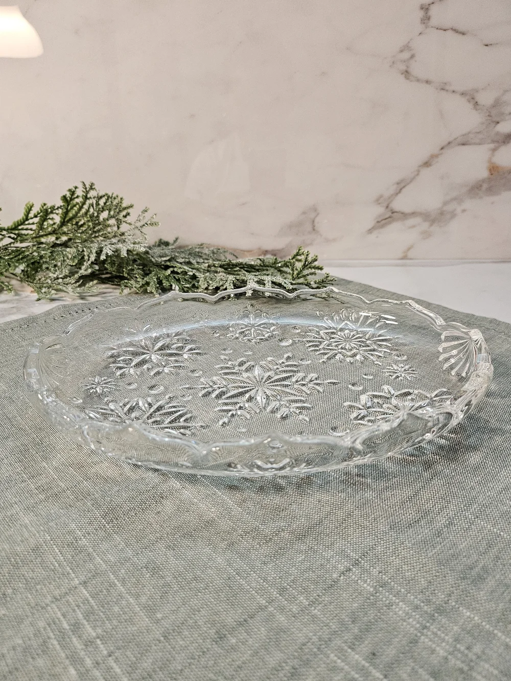 Vintage Mikasa Crystal Snowflake Sweet Dish 9.25 Oval Holiday Candy Serving Tray